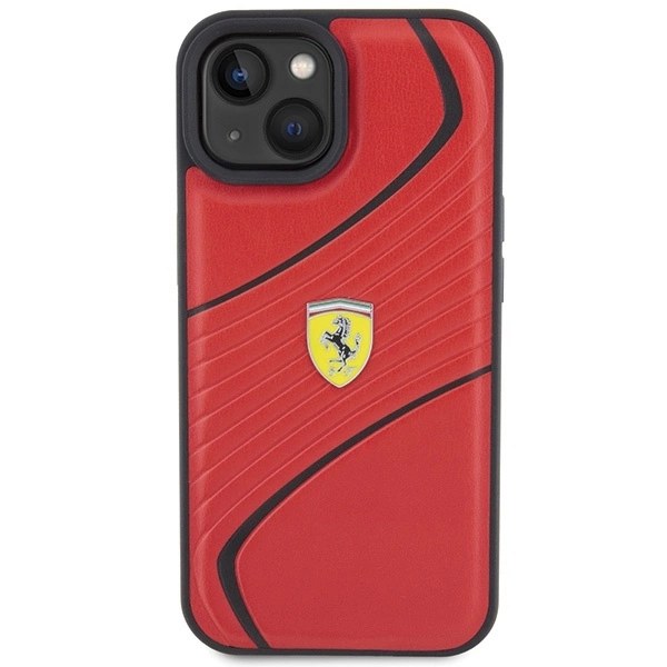 FERRARI TWIST METAL LOGO COVER TIL IPHONE 15 - RØD