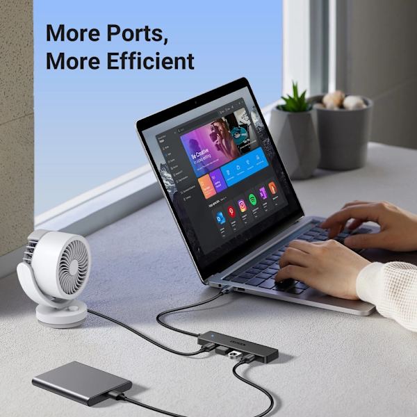 UGREEN CM219 HUB MED 4 USB-A 3.0-PORTE OG USB-A 3.0-KABEL - SORT