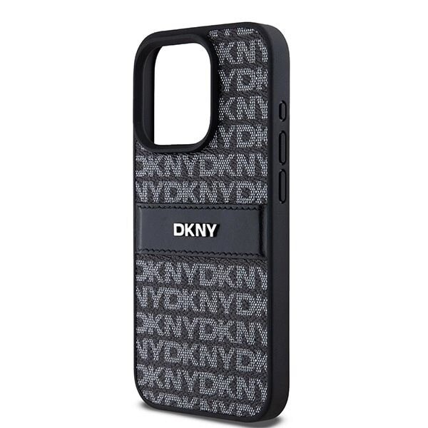 DKNY Leather Mono Stripe & Metal Logo Deksel til iPhone 15 Pro - Svart