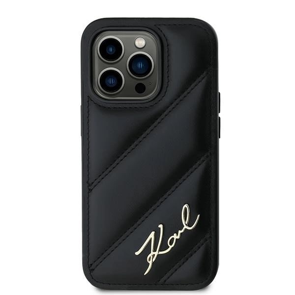 KARL LAGERFELD DIAGONAL QUILTED SCRIPT COVER TIL IPHONE 14 PRO MAX - SORT