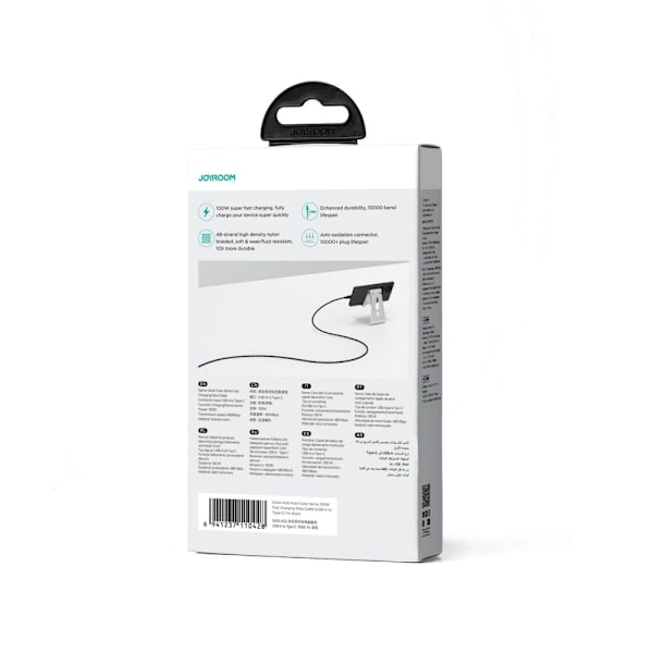 Joyroom Multi-Color Series SA34-AC6 USB-A / USB-C-kabel 100W rask overføring 1m - svart