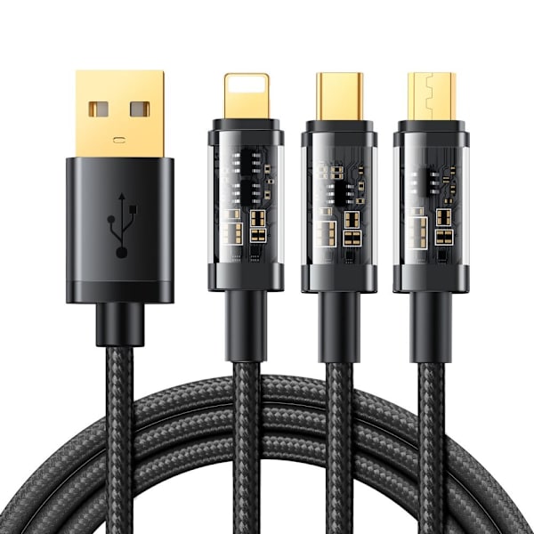 Joyroom 3-i-1 kabel USB - USB Type C / Lightning / micro USB 3,5 A 1,2 m svart (S-1T3015A5)
