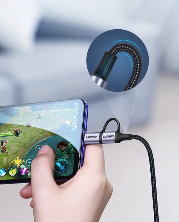 UGRØN HURTIG KABEL HOLDBAR LANG 2I1 USB TIL MICRO USB USB-C 1M