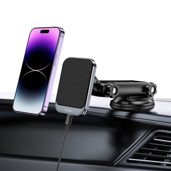 TECH-PROTECT MM15W-V2 MAGNETISK MAGSAFE DASHBOARD BILMONTERING TRÅDLØS OPLADER 15W SORT