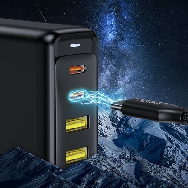 CHOETECH FAST NETVÆRK OPLADER GAN 140W 4 PORTE 2X USB C, 2X USB SORT