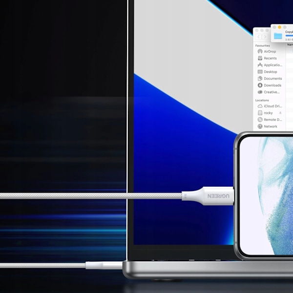 UGRØN KABEL LANG HOLDBAR USB-C / USB-C PD 100W 1M HVID