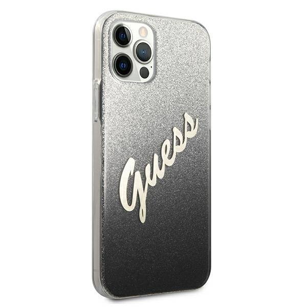 Guess GUHCP12LPCUGLSBK iPhone 12 Pro Max 6.7 svart/svart hardt deksel Glitter Gradient Script