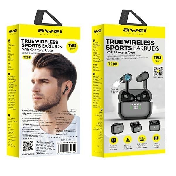AWEI Bluetooth 5.1 T29P TWS hörlurar + dockningsstation svart/svart
