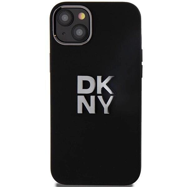 DKNY flytende silikonmetalllogoetui til iPhone 15 Plus / 14 Plus - Svart