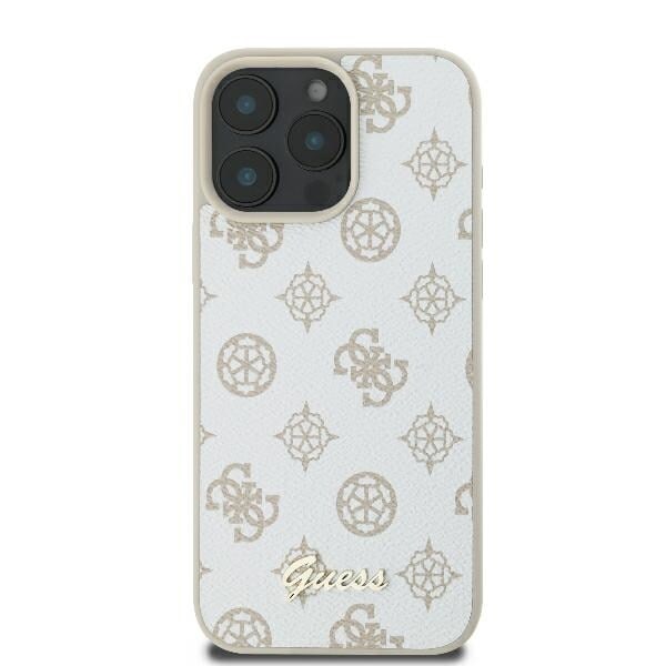 Guess GUHMP16LPGPYSH iPhone 16 Pro 6,3" vit/vit hårdfodral Peony Script Logo MagSafe