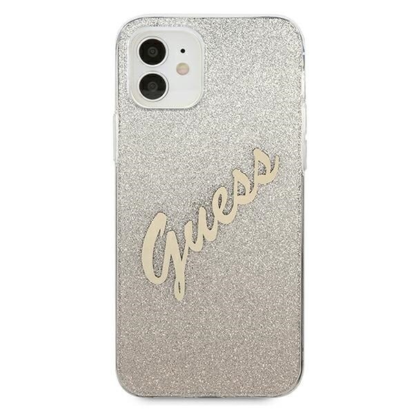 Guess GUHCP12SPCUGLSGO iPhone 12 mini 5.4 gull/gull hardt deksel Glitter Gradient Script