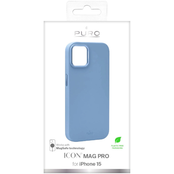 PURO ICON MAG PRO MAGSAFE SILIKONETUI TIL IPHONE 15 - LYSEBLÅ