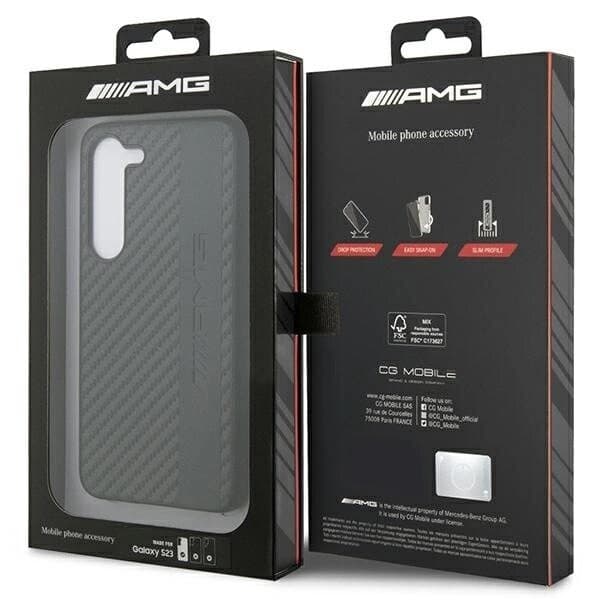 AMG CARBON STRIPE&EMBOSSED COVER TIL SAMSUNG GALAXY S23 - SORT