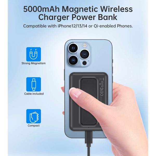 CHOETECH B662 TRÅDLØS MAGSAFE 5000MAH POWERBANK - SORT