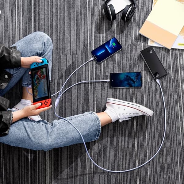 Baseus Flash-seriekabel USB Type C / USB Type A - USB Type C / Lightning / micro USB 100 W 1,5 m lilla (CASS030205)
