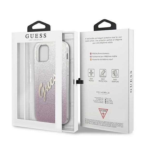 Guess GUHCP12SPCUGLSPI iPhone 12 mini 5,4" rosa/rosa hårdfodral Glitter Gradient Script