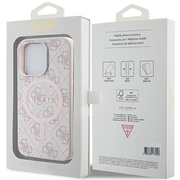 Guess 4G Collection Leather Metal Logo MagSafe-deksel til iPhone 15 Pro - Rosa
