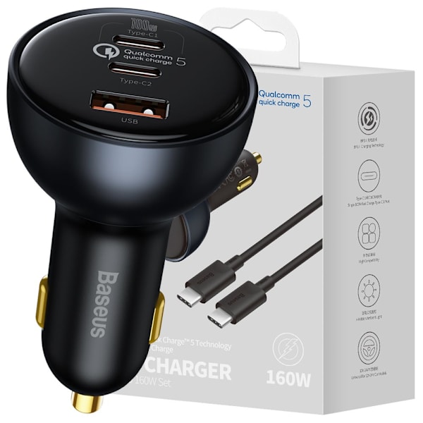 Baseus rask USB / USB Type C billader 160W PPS Quick Charge 5 PD grå (TZCCZM-0G)