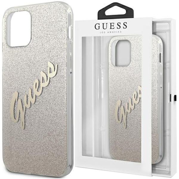 Guess GUHCP12LPCUGLSGO iPhone 12 Pro Max 6.7 gull/gull hardt deksel Glitter Gradient Script