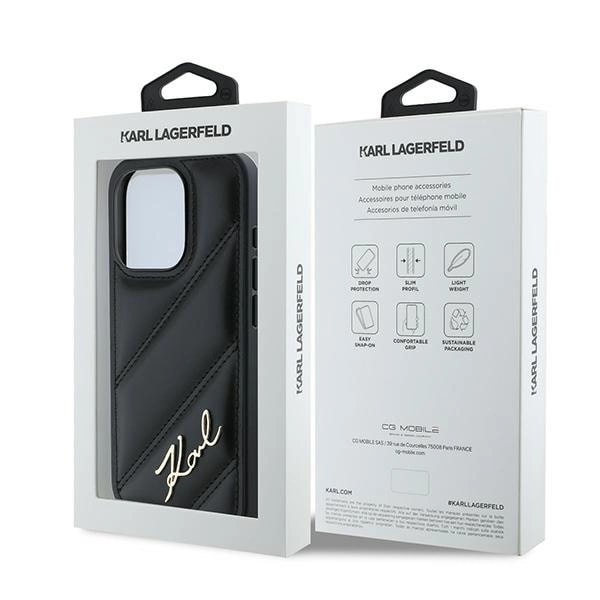 KARL LAGERFELD DIAGONAL QUILTED SCRIPT COVER TIL IPHONE 15 PRO - SORT