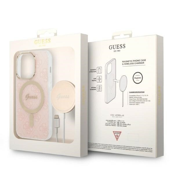 Guess Set MagSafe lader + etui for iPhone 14 Pro 6.1 Rosa 4G-utskrift (GUBPP14LH4EACSP)