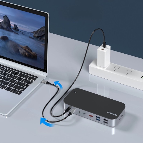 CHOETECH HUB USB-C - USB-C PD/USB-C/USB-A/HDMI /VGA/DP/SD/TF/RJ45/AUX GRÅ
