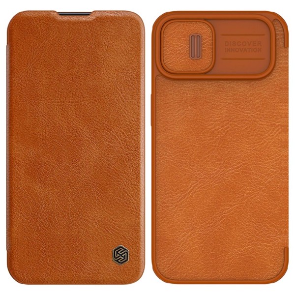 Nillkin Qin Leather Pro Case iPhone 14 Plus kameradeksel deksel deksel Flap case brun