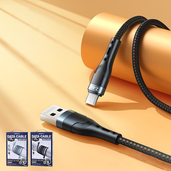 Remax USB - mikro USB-kabel for lading og dataoverføring 2,4A 1m svart (RC-C006)