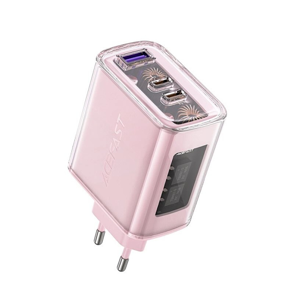 ACEFAST FAST NETVÆRKSLADER GAN 65W 3 PORTE (1XUSB, 2XUSB C) PINK