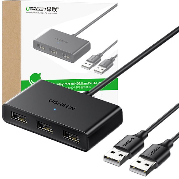 Ugreen switch adapter switch box USB 2 innganger - 3 utganger svart (CM409)