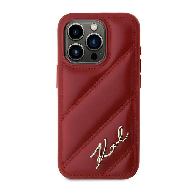 KARL LAGERFELD DIAGONAL QUILTED SCRIPT COVER TIL IPHONE 15 PRO MAX - RØD