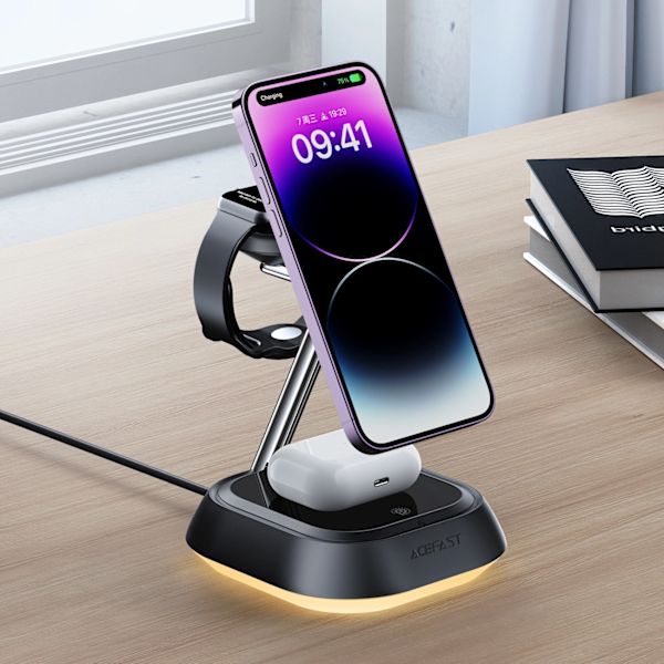 3I1 ACEFAST E16 15W INDUKTIV LADESTATION TIL TELEFON / HØRETELEFONER / UR - SORT
