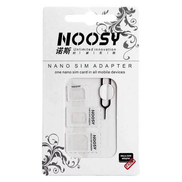 NOOSY ADAPTERSÆT TIL SIM-KORT + HVID NØGLE