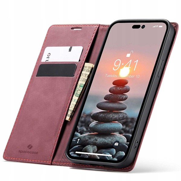 Spacecase Plånbok Iphone 14 Pro Max Rött Väska Läder