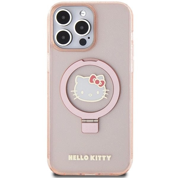 Hello Kitty Ring Stativ Glitter Electrop Logo MagSafe Deksel til iPhone 15 Pro Max - Rosa