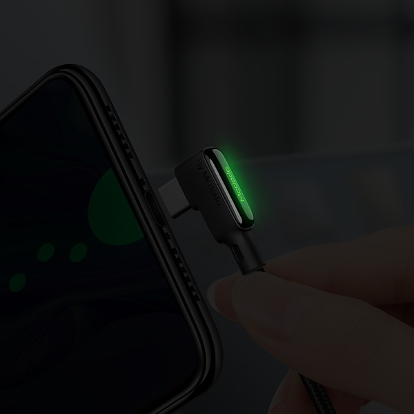MCDODO VINKLAD USB LIGHTNING SPIRAL FJÄDERKABEL FÖR IPHONE 14 LED 2M