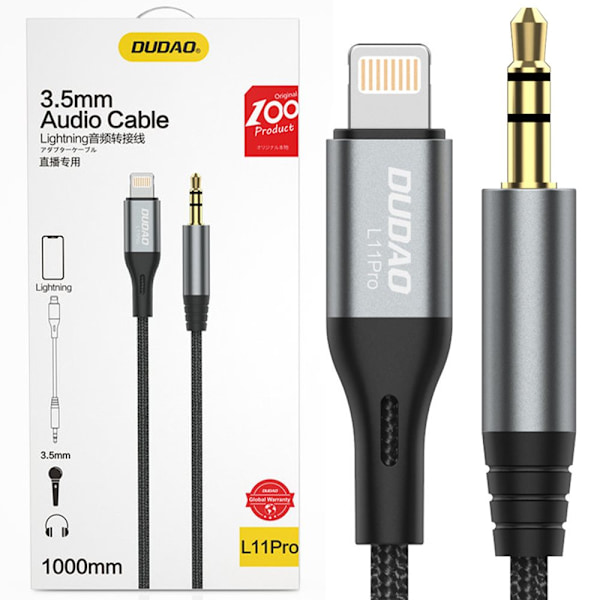 Dudao lydkabel Lightning - minikontakt 3,5 mm 1m grå (L11PRO)