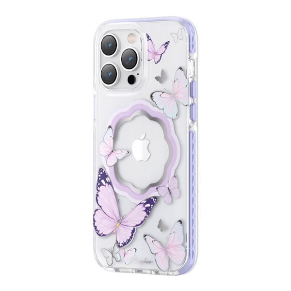 Kingxbar Butterfly Series Magnetic Deksel iPhone 14 Pro Max MagSafe Deksel og Butterflies Lilla