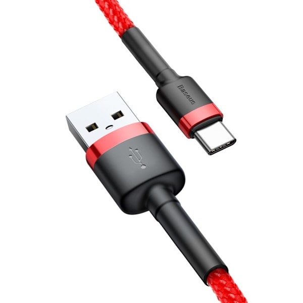 Baseus Cafule-kabel slitesterk nylonkabel USB / USB-C QC3.0 2A 3M rød (CATKLF-U09)