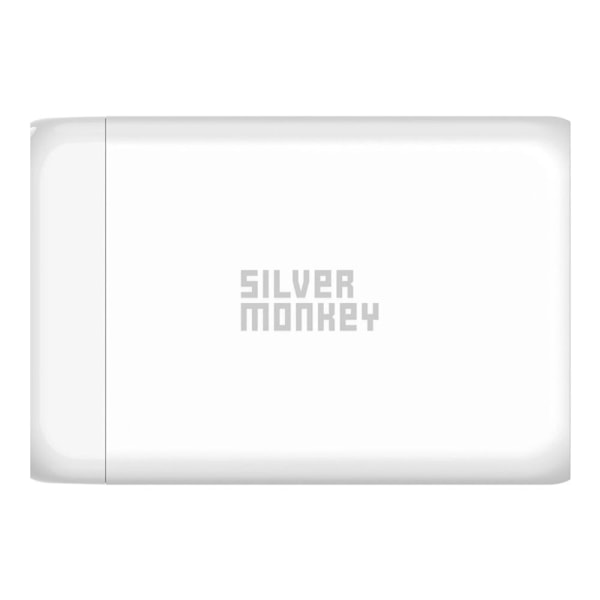 Silver Monkey SMA152 130 W GaN-lader 3xUSB-C PD USB-A QC 3.0 med avtakbar strømledning - hvit