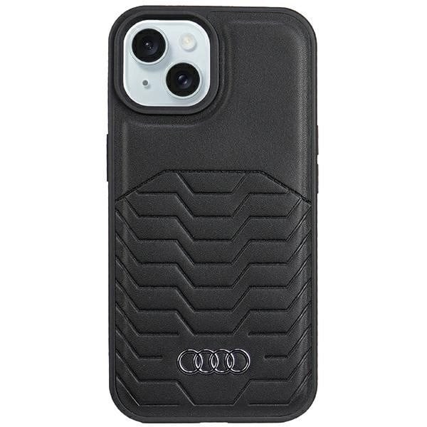 AUDI SYNTETISK LÆDER TASKE MED MAGSAFE TIL IPHONE 15 PLUS / 14 PLUS - SORT