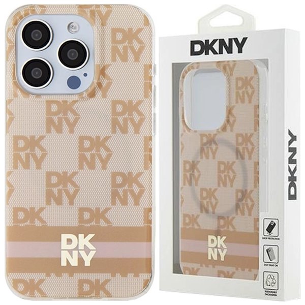 DKNY IML rutete monomønster og trykte striper MagSafe-deksel til iPhone 11 / Xr - Rosa