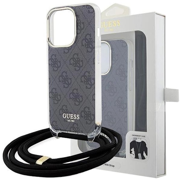 Guess Crossbody Cord 4G Print Deksel til iPhone 15 Pro Max - Svart