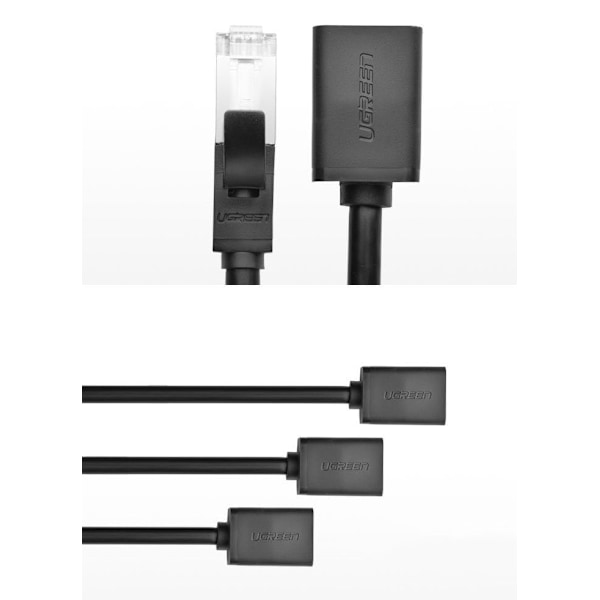 Ugreen skjøtekabel Ethernet RJ45 Cat 6 FTP 1000 Mbps internettkabel 3 m svart (NW112 11282)