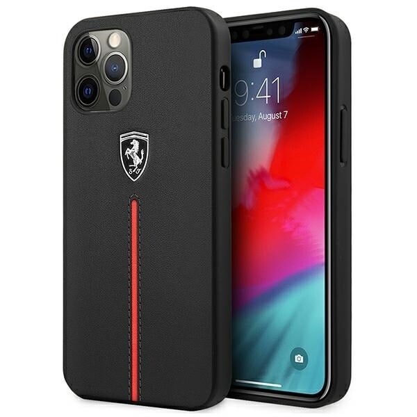 FERRARI OFF TRACK LÆDER NYLON STRIPE COVER TIL IPHONE 12 PRO MAX - SORT