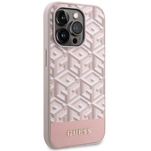 Guess GCube Stripes MagSafe GUHMP14LHGCFSEP-deksel til iPhone 14 Pro - rosa