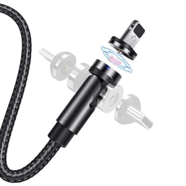 USAMS Magnetisk kabel U59 lightning 2.1A Fast Charge 1m flätad svart/svart SJ472USB01 (US-SJ472) justerbar vinkel