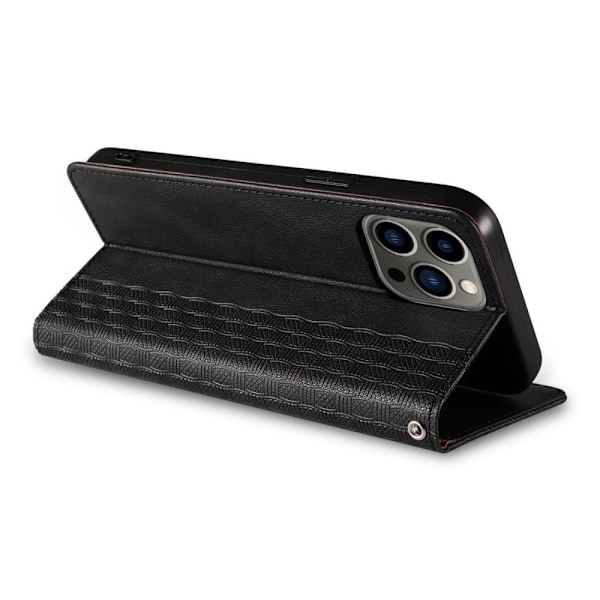 Magnetisk stroppdeksel for iPhone 14 Pro Max, flipdeksel, lommebok, minibånd, stativ, svart