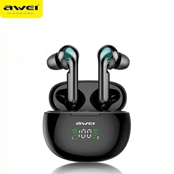 AWEI Bluetooth 5.0 T15P TWS hörlurar + dockningsstation svart/svart