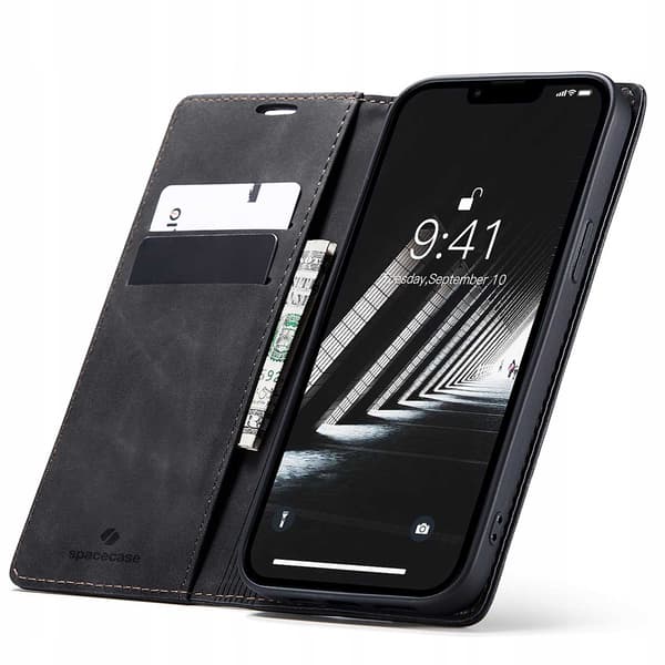 Spacecase Plånboksfodral Till Iphone 14 Plus Svart Skydd Med Gummi